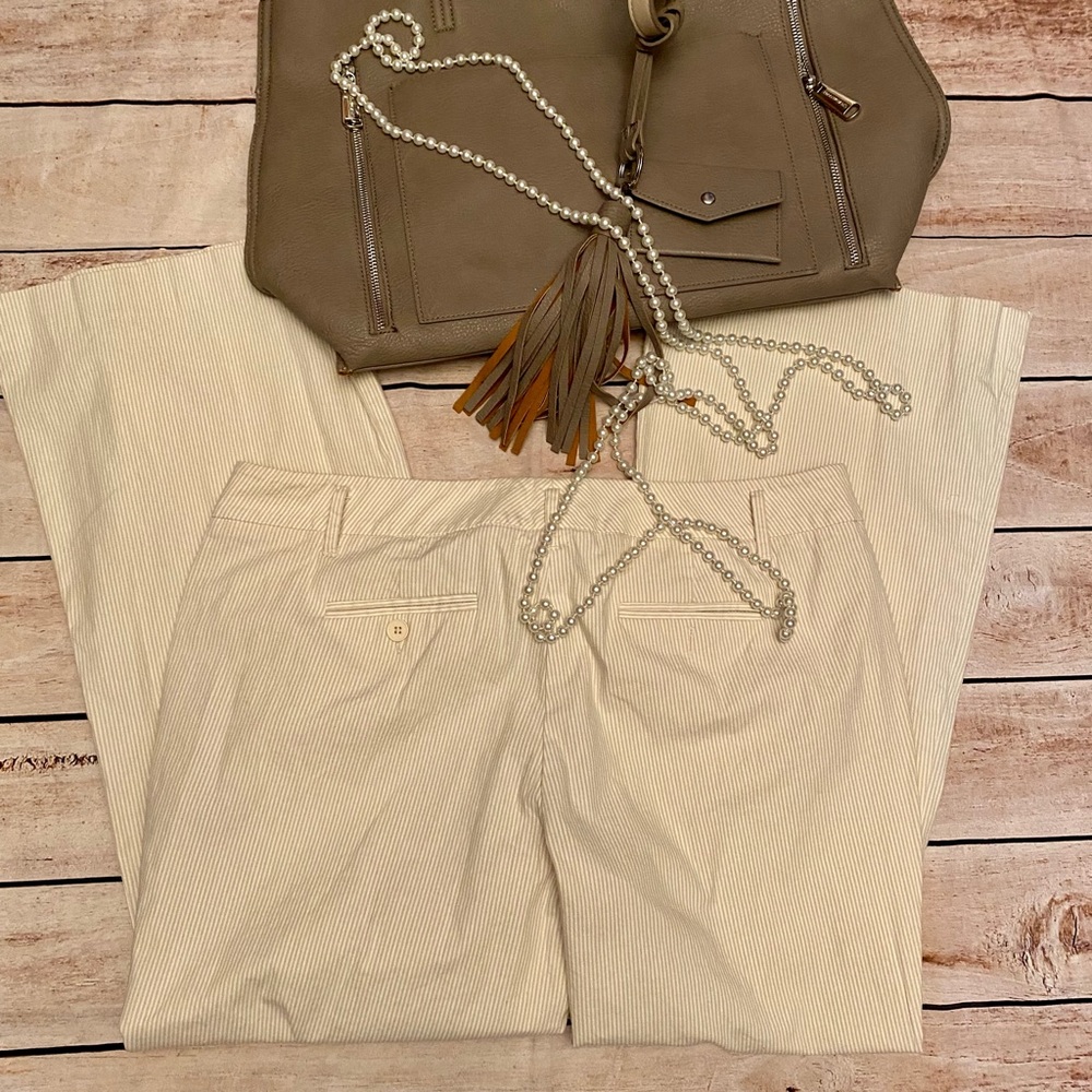 New York & Company 14 petite tan/white pinstripe pants